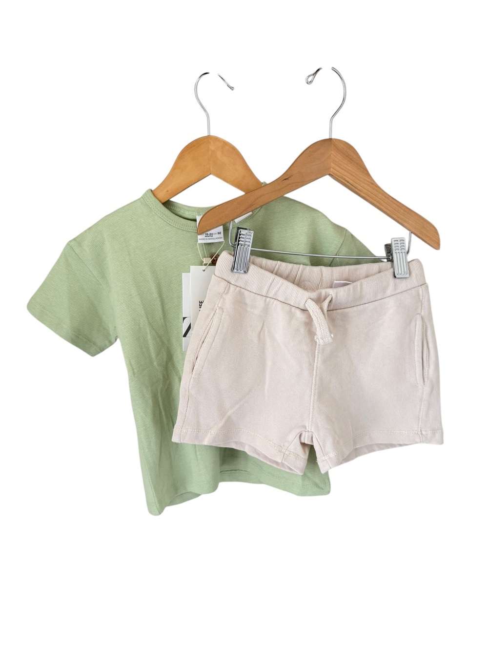 Zara Sage Green Henley Tee with Cream Shorts - 18/24 Months NWT